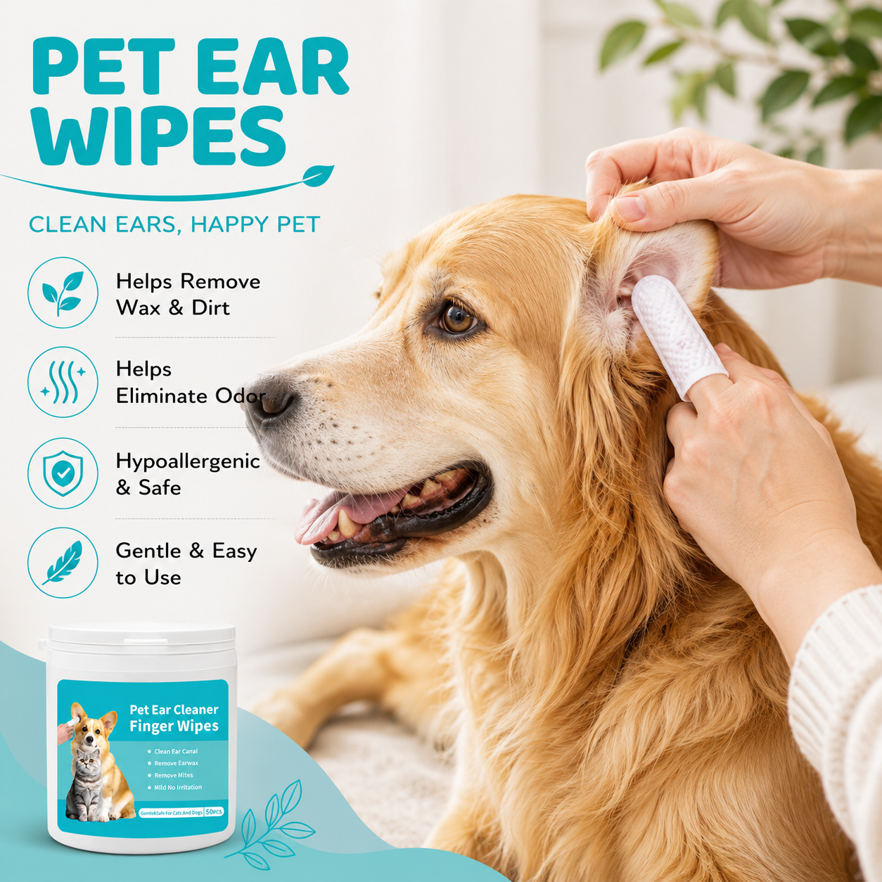 🔥 Last Day! 60% OFF Pet Ear Cleaner Finger Wipes for Dogs & Cats 🐾