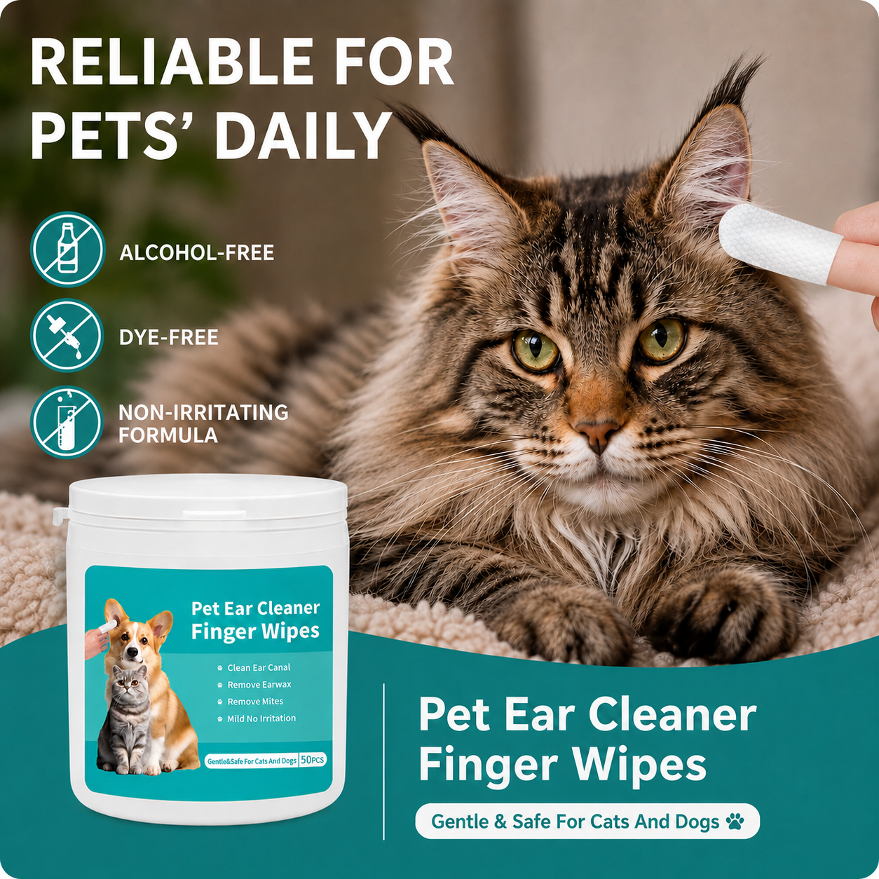 🔥 Last Day! 60% OFF Pet Ear Cleaner Finger Wipes for Dogs & Cats 🐾